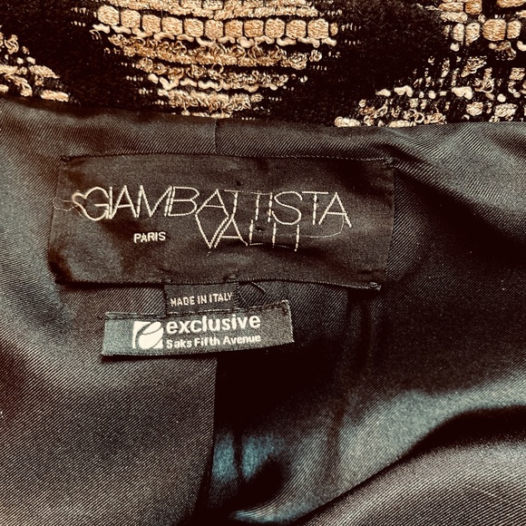 GIAMBATTISTA VALLI DESIGNER WOOL BLACK METALLIC GOLD CROPPED FITTED JACKET ITALY - Picture 4 of 15
